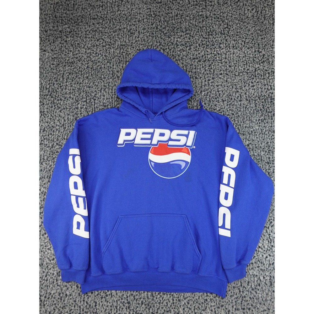 Pepsi Hoodie Mens XL Blue Graphic Sleeve Print Pullover Sweatshirt